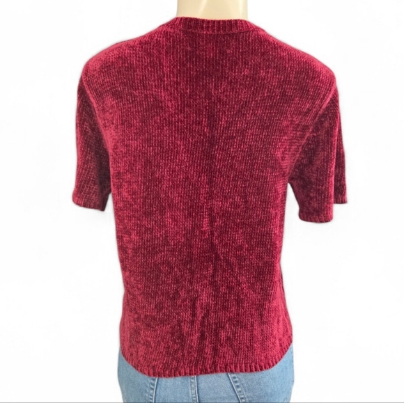 Vintage 90s Sag Harbor Red Chenille Knit Top Women’s Small Button Front Rayon - Picture 3 of 3